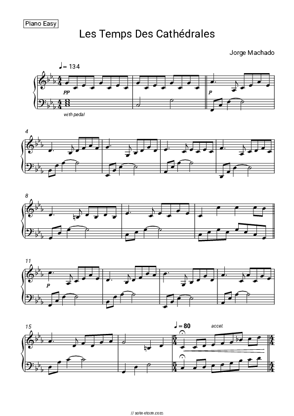 les temps des cathedrales - Jorge Machado Piano Sheet Music Easy - Piano.Easy