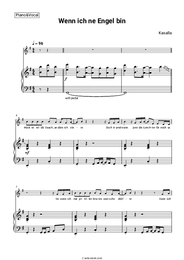 Wenn ich ne Engel bin - Kasalla Piano Sheet Music with the Voice part - Piano&Vocal