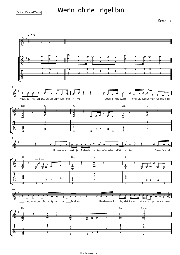 Wenn ich ne Engel bin - Kasalla Chords and Voice - Guitar&Vocal.Tab