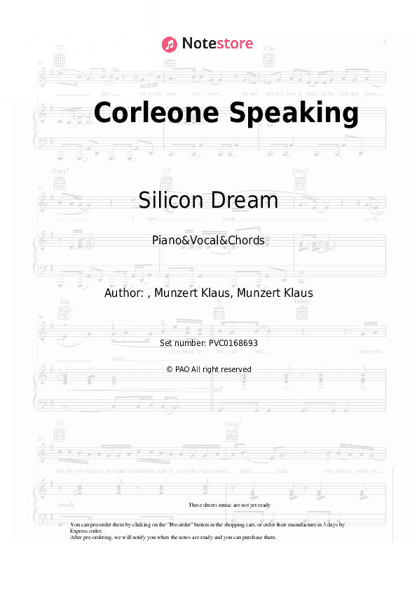 Corleone Speaking - Silicon Dream Piano Sheet Music with the Vocal and Chords - Piano&Vocal&Chords