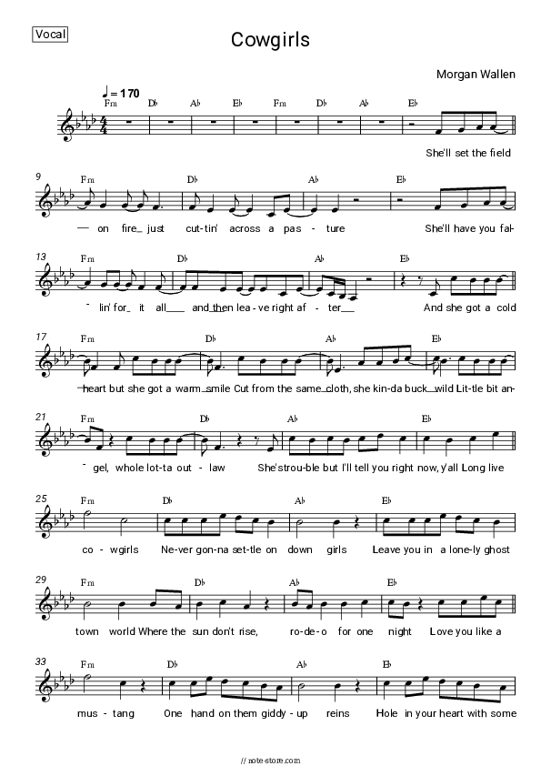 Cowgirls - Morgan Wallen, ERNEST Vocal Sheet Music - Vocal