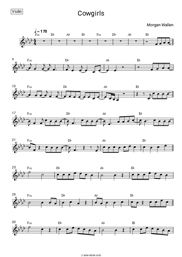 Cowgirls - Morgan Wallen, ERNEST Violin Sheet Music - Violin