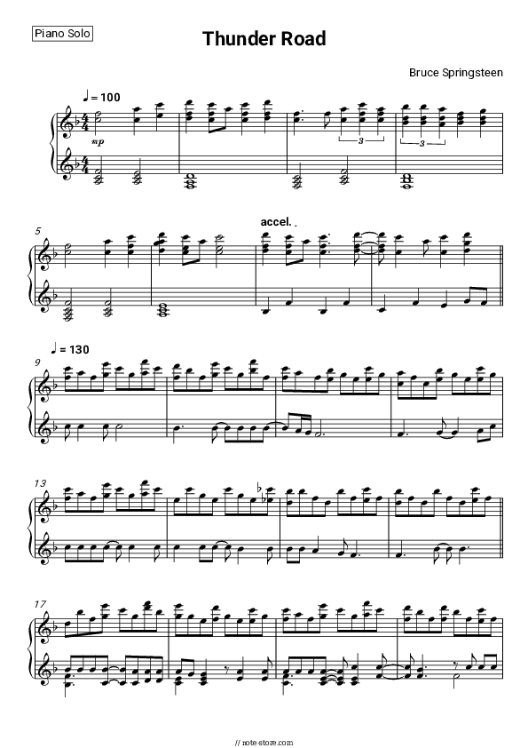 Thunder Road - Bruce Springsteen Piano Sheet Music - Piano.Solo