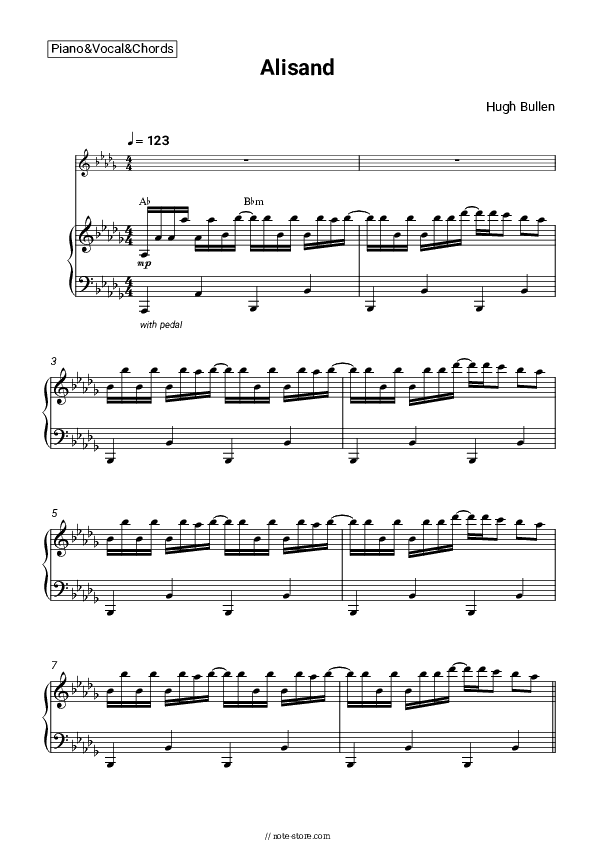 Alisand - Hugh Bullen Piano Sheet Music with the Vocal and Chords - Piano&Vocal&Chords