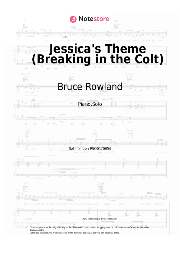 Jessica's Theme (Breaking in the Colt) - Bruce Rowland Piano Sheet Music - Piano.Solo