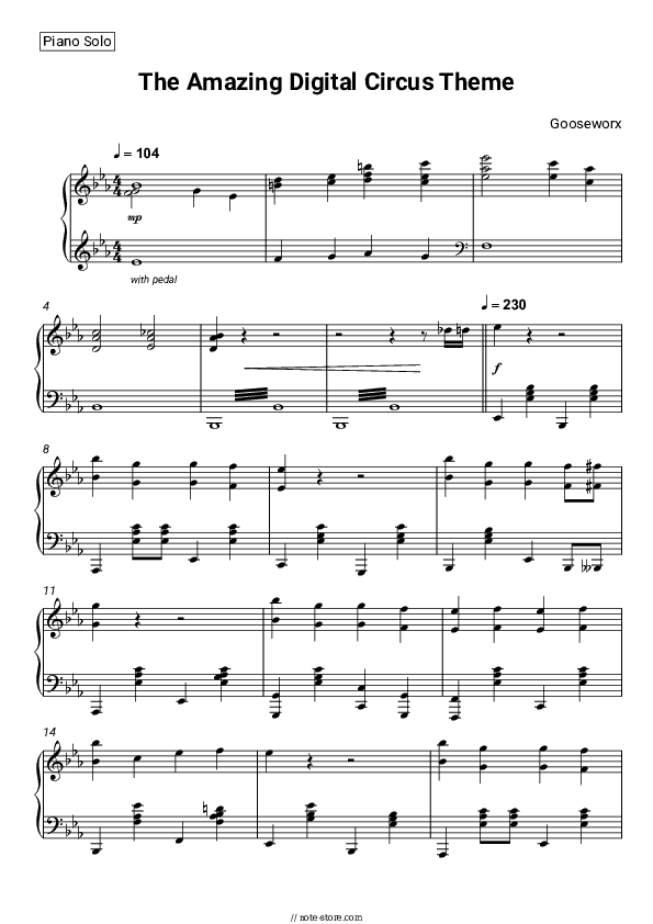The Amazing Digital Circus Theme - Gooseworx Piano Sheet Music - Piano.Solo