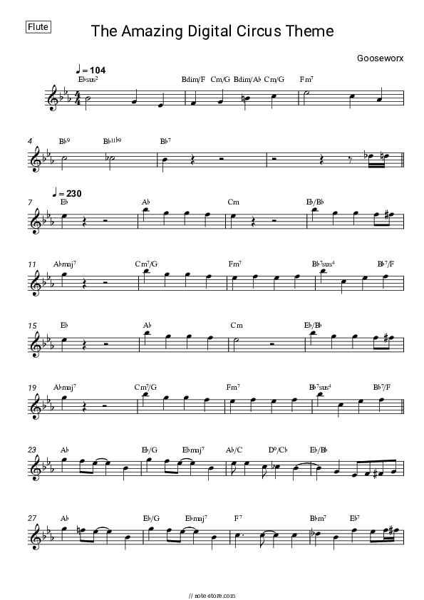 The Amazing Digital Circus Theme - Gooseworx Flute Sheet Music - Flute