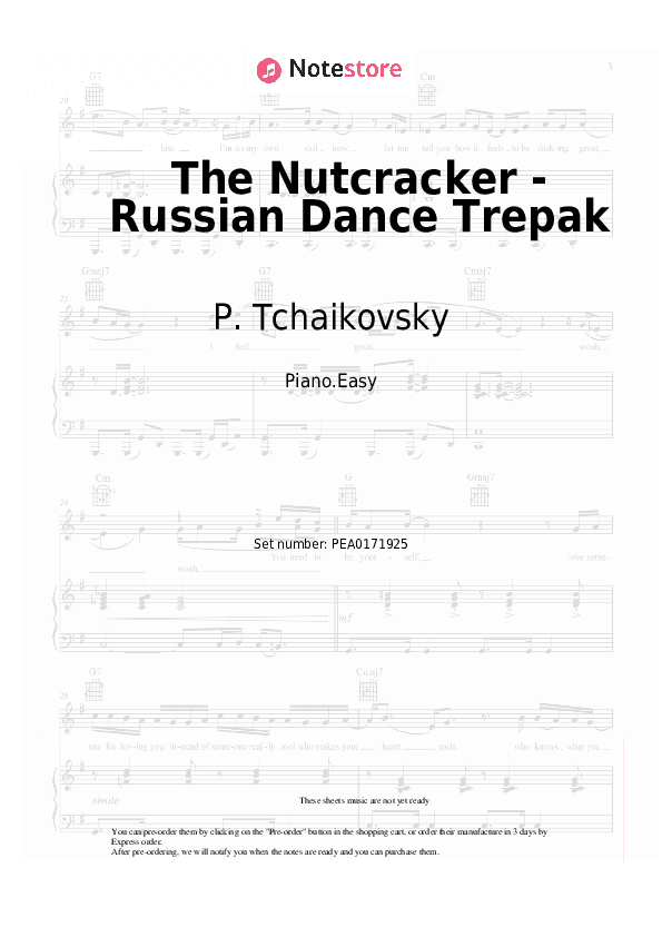 The Nutcracker - Russian Dance Trepak - P. Tchaikovsky Piano Sheet Music Easy - Piano.Easy