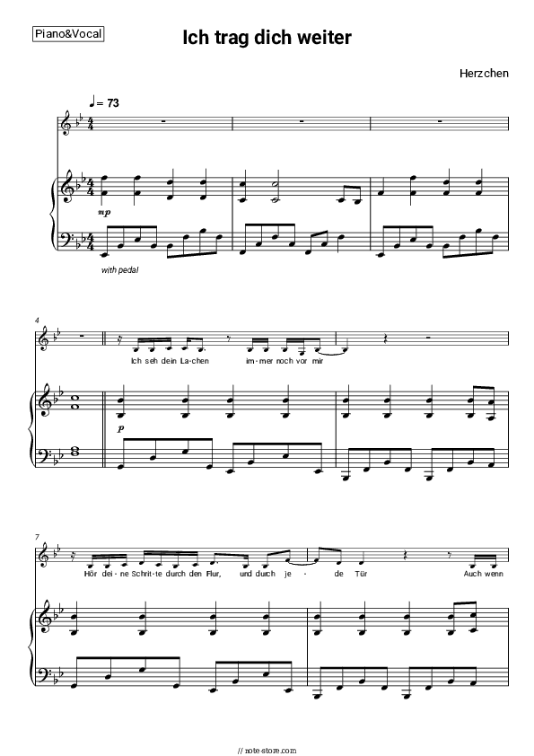 Ich trag dich weiter - Herzchen Piano Sheet Music with the Voice part - Piano&Vocal