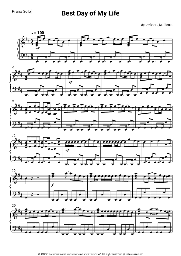 Best Day of My Life - American Authors Piano Sheet Music - Piano.Solo