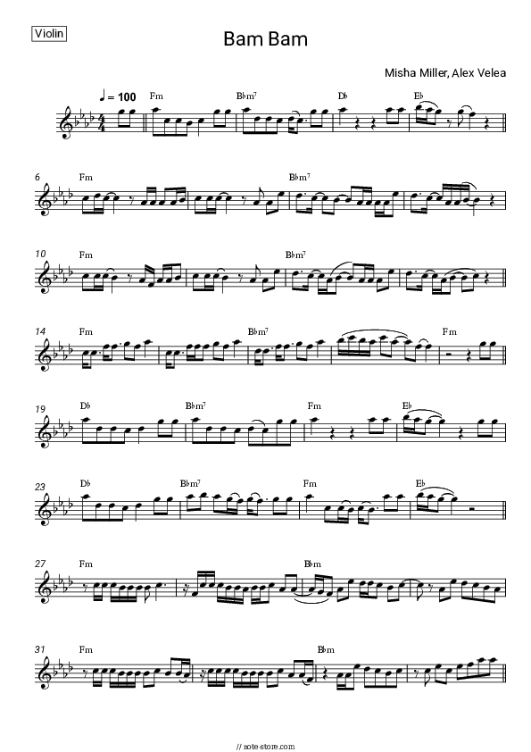 Bam Bam - Misha Miller, Alex Velea Violin Sheet Music - Violin