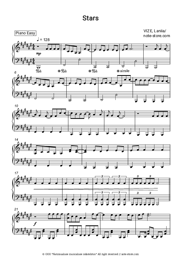 Stars - VIZE, laniia Piano Sheet Music Easy - Piano.Easy