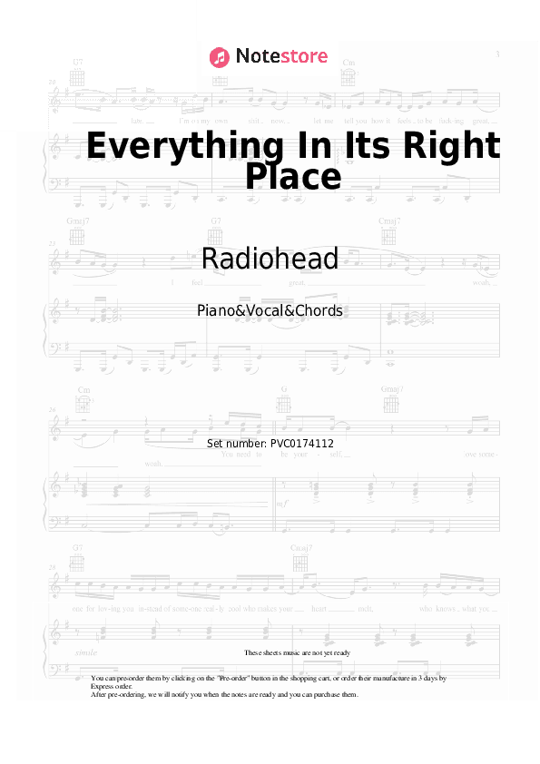 Everything In Its Right Place - Radiohead Piano Sheet Music with the Vocal and Chords - Piano&Vocal&Chords