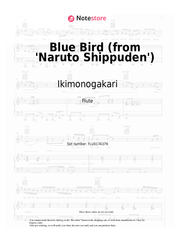 Blue Bird (from 'Naruto Shippuden') - Ikimonogakari Flute Sheet Music - Flute