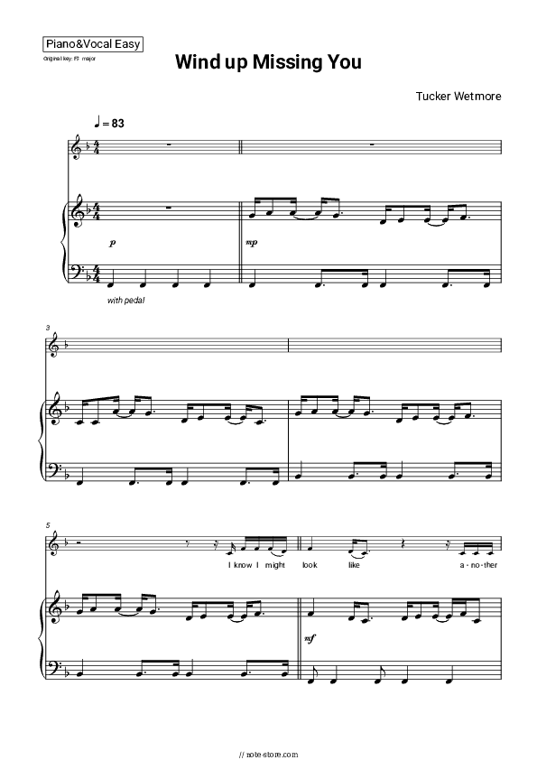 Wind up Missing You - Tucker Wetmore Piano Sheet Music Easy and Vocal - Piano&Vocal.Easy