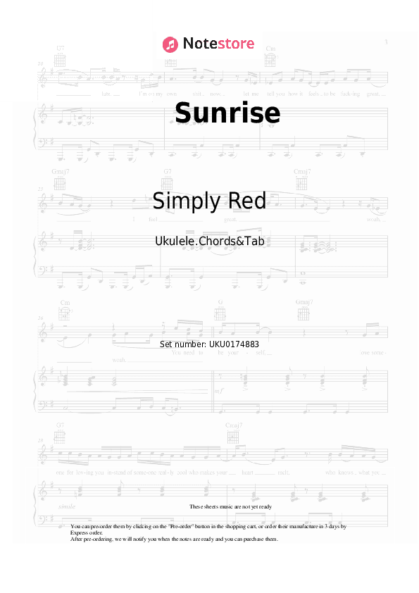 Sunrise - Simply Red Ukulele Sheet Music - Ukulele.Chords&Tab