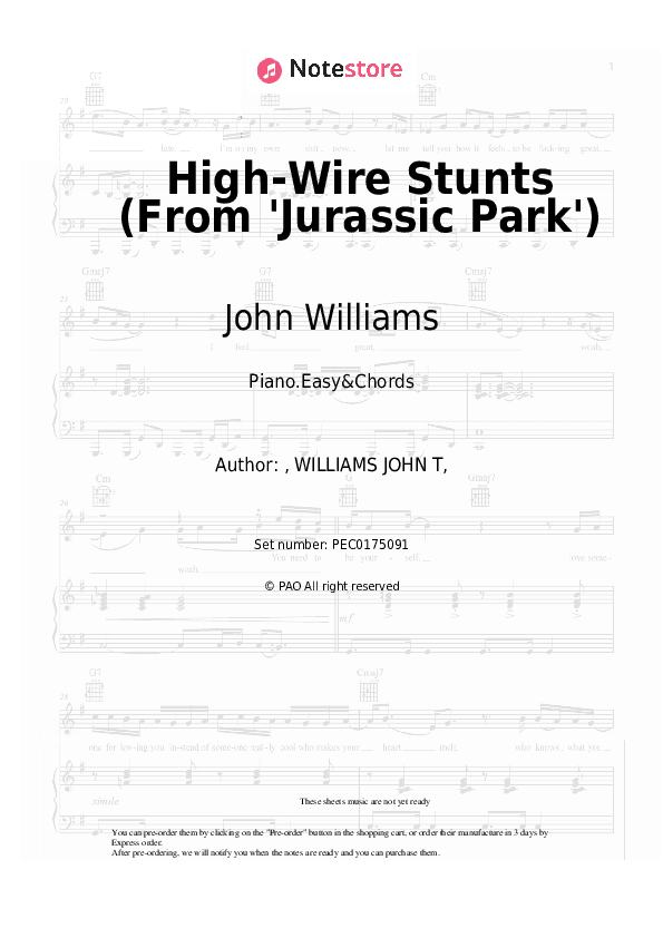 High-Wire Stunts (From 'Jurassic Park') - John Williams Sheet Music Easy and Chords - Piano.Easy&Chords