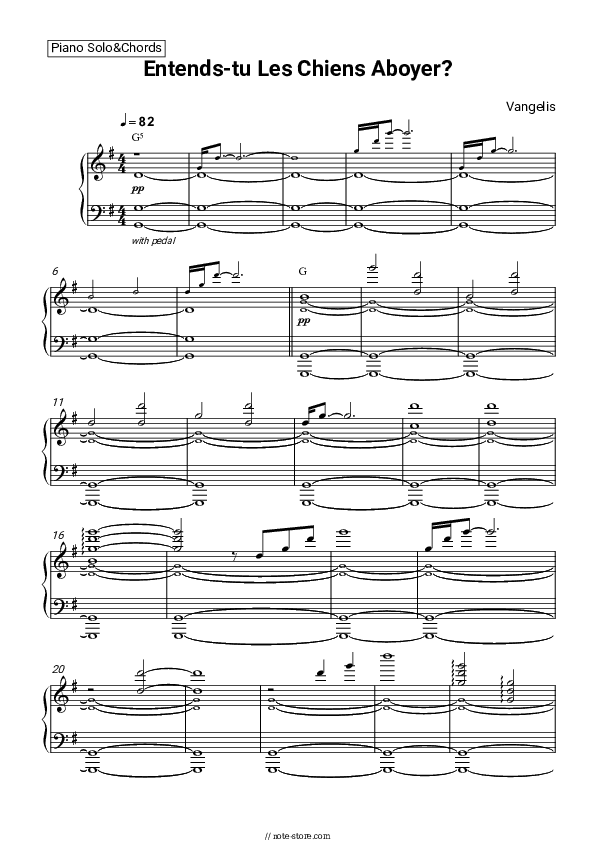 Entends-tu Les Chiens Aboyer? (Pt. 1) - Vangelis Piano Sheet Music and Chords - Piano.Solo&Chords