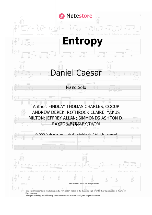 Entropy - Daniel Caesar Piano Sheet Music - Piano.Solo