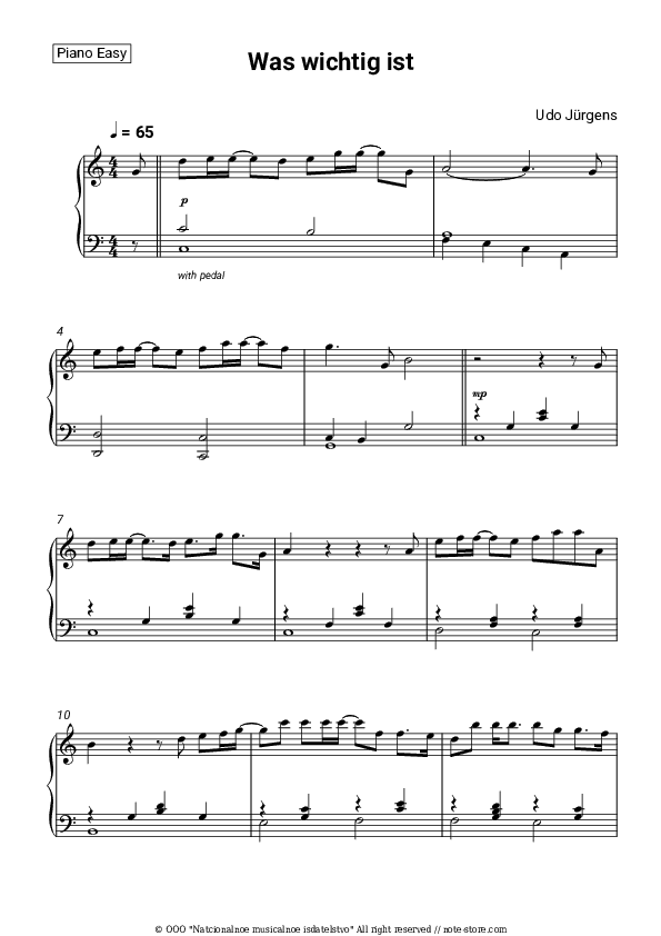 Was wichtig ist - Udo Jürgens Piano Sheet Music Easy - Piano.Easy