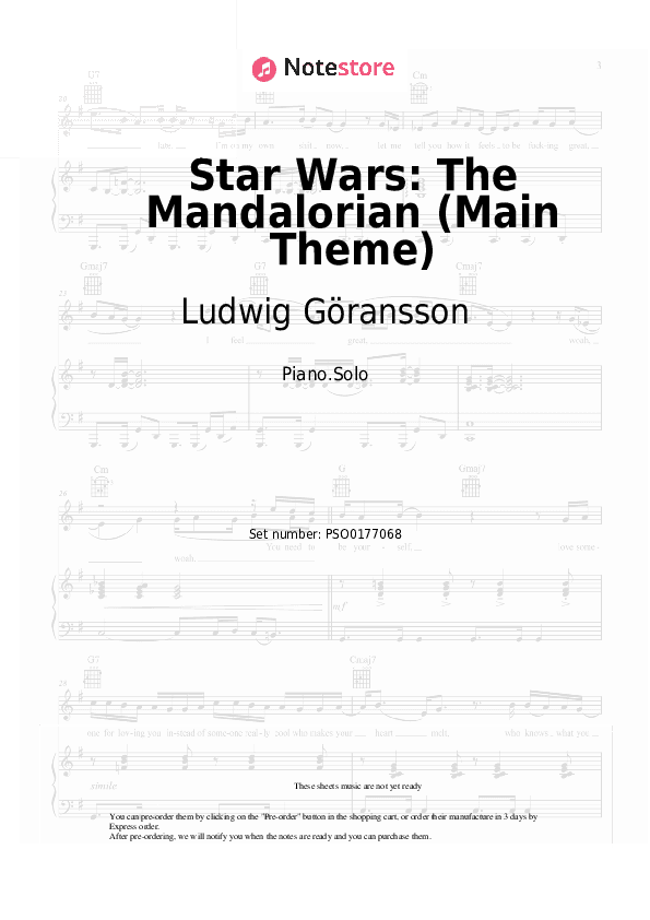 Star Wars: The Mandalorian (Main Theme) - Ludwig Göransson Piano Sheet Music - Piano.Solo