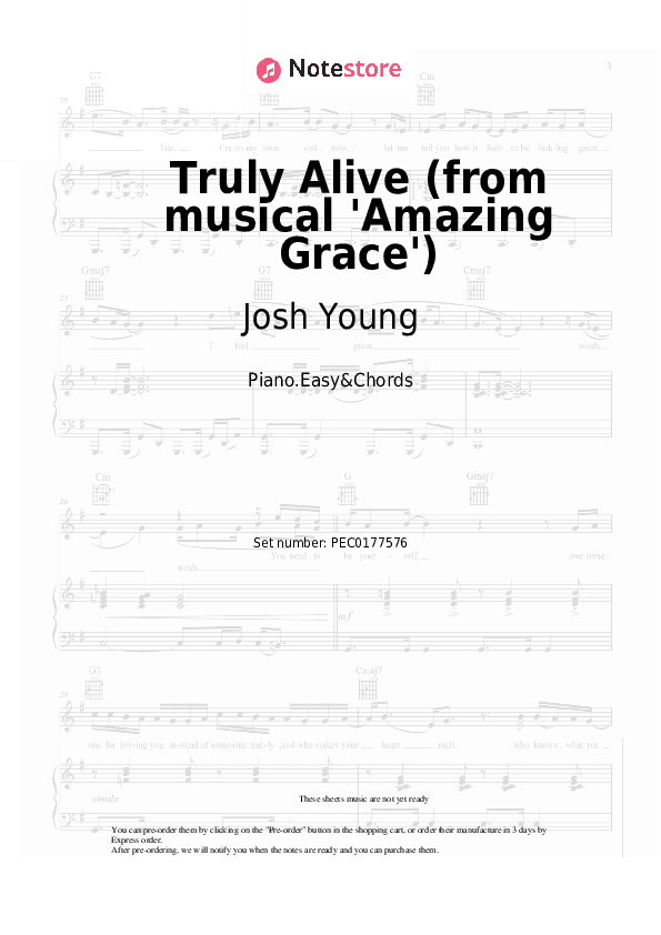 Truly Alive (from musical 'Amazing Grace') - Josh Young, Tom Hewitt, Christopher Smith Sheet Music Easy and Chords - Piano.Easy&Chords