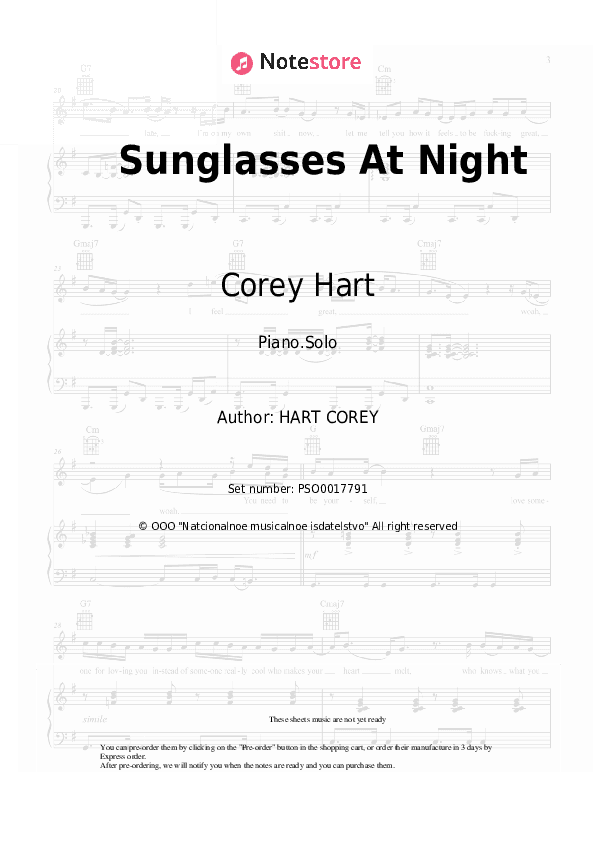 Sunglasses At Night - Corey Hart Piano Sheet Music - Piano.Solo