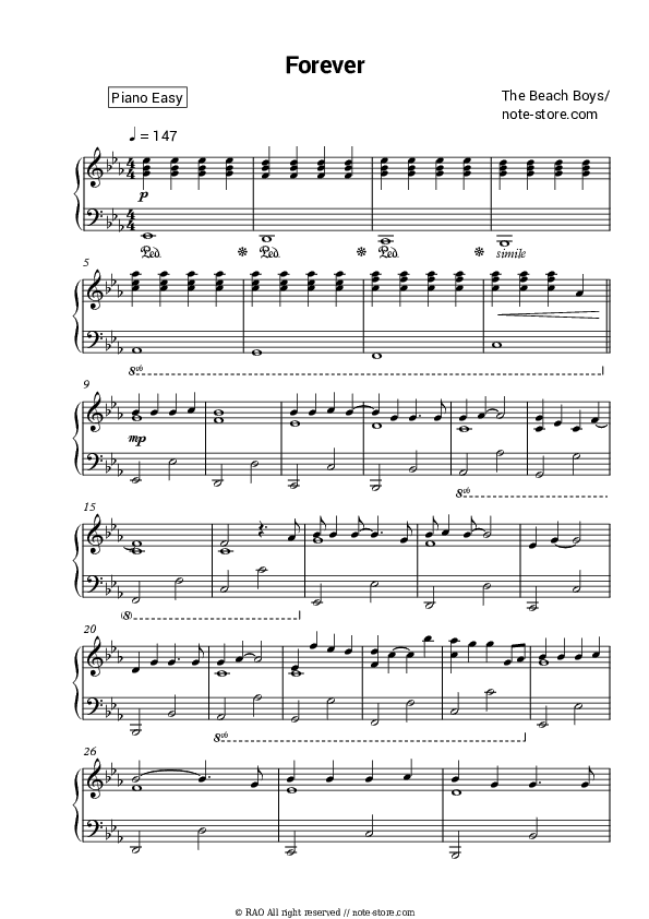 Forever - The Beach Boys Piano Sheet Music Easy - Piano.Easy