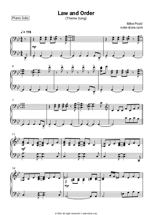 Law and Order Theme Songs - Mike Post Piano Sheet Music - Piano.Solo