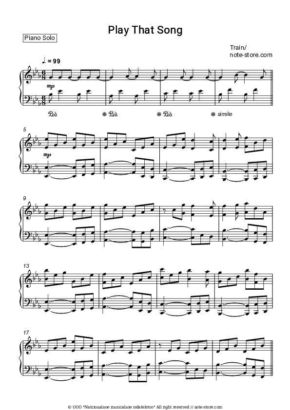 Play That Song - Train Piano Sheet Music - Piano.Solo