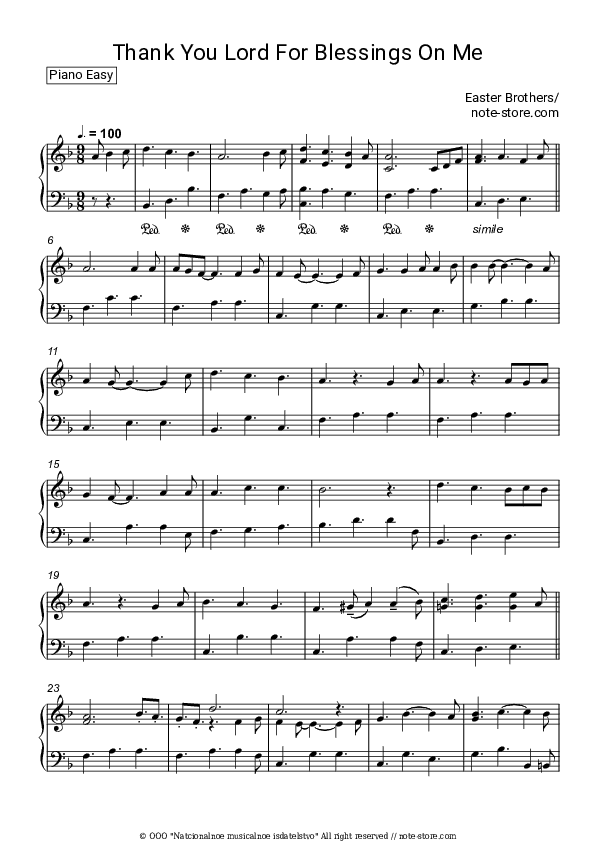 Thank You, Lord, for Your Blessings - The Easter Brothers Piano Sheet Music Easy - Piano.Easy