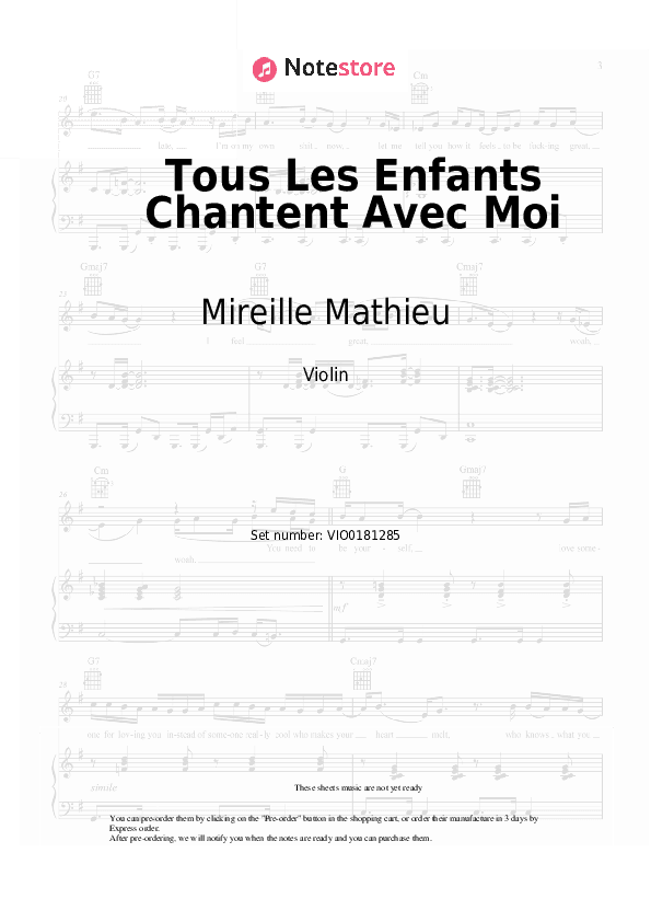 Tous Les Enfants Chantent Avec Moi - Mireille Mathieu Violin Sheet Music - Violin