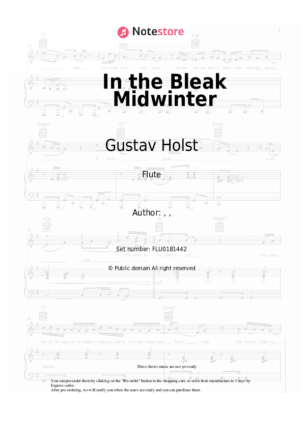 In the Bleak Midwinter - Gustav Holst Flute Sheet Music - Flute