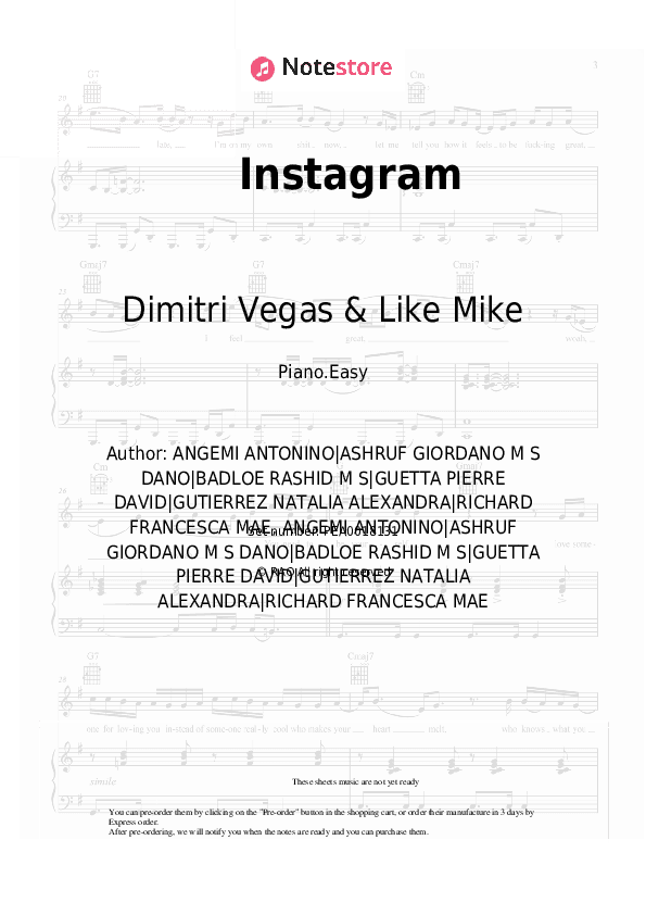 Instagram - Dimitri Vegas & Like Mike, David Guetta, Daddy Yankee, Afro Bros, Natti Natasha Piano Sheet Music Easy - Piano.Easy