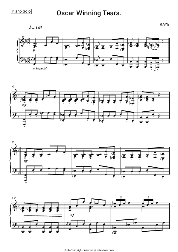 Oscar Winning Tears. - Raye Piano Sheet Music - Piano.Solo