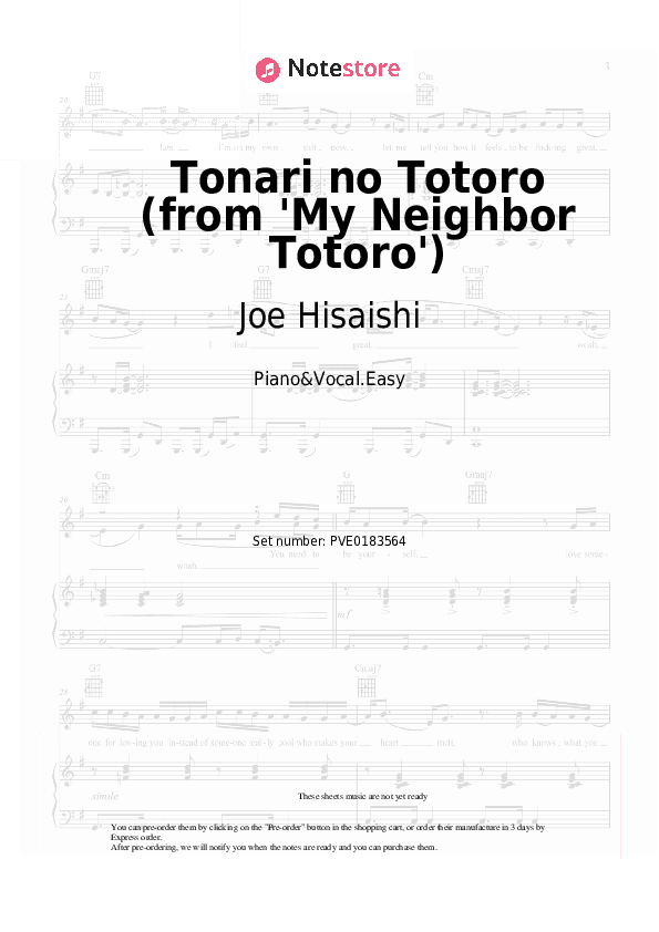Tonari no Totoro (from 'My Neighbor Totoro') - Joe Hisaishi, Azumi Inoue Piano Sheet Music Easy and Vocal - Piano&Vocal.Easy