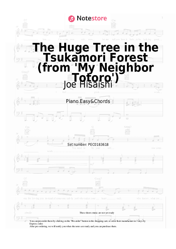 The Huge Tree in the Tsukamori Forest (from 'My Neighbor Totoro') - Joe Hisaishi Sheet Music Easy and Chords - Piano.Easy&Chords