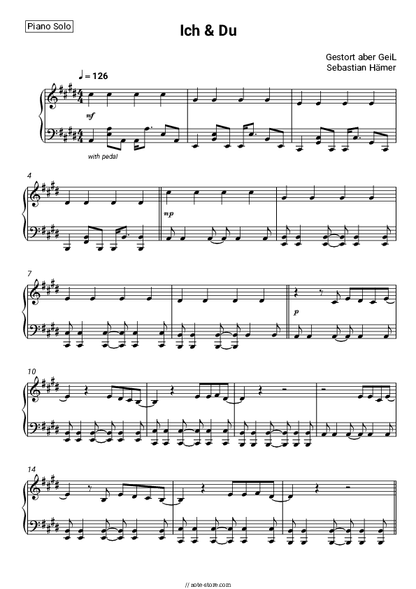 Ich & Du - Gestort aber GeiL, Sebastian Hämer Piano Sheet Music - Piano.Solo