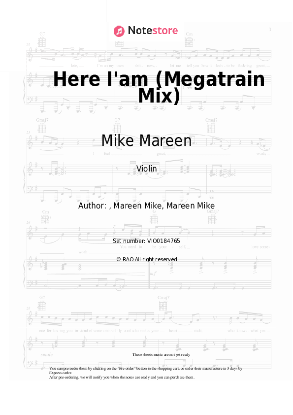 Here I'am (Megatrain Mix) - Mike Mareen Violin Sheet Music - Violin