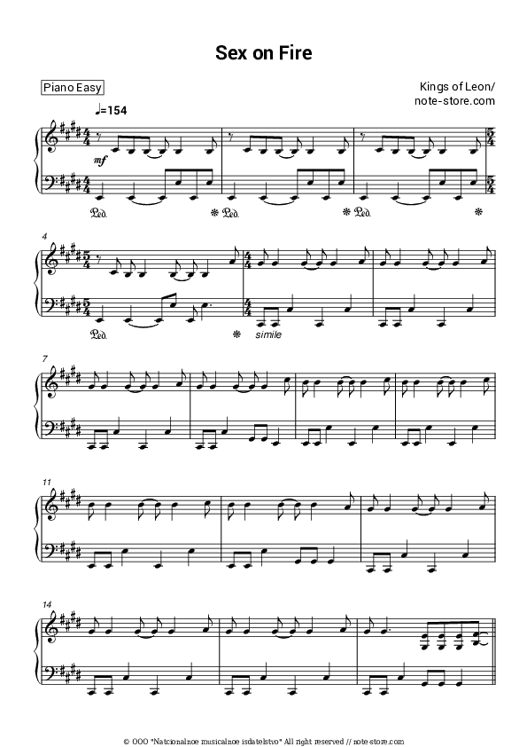 Sex on Fire - Kings of Leon Piano Sheet Music Easy - Piano.Easy