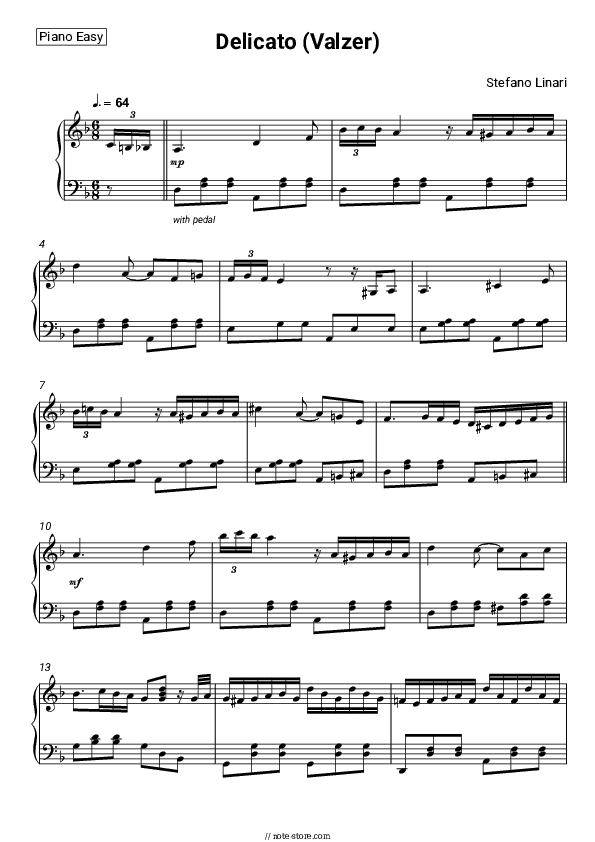 Delicato (Valzer) - Stefano Linari Piano Sheet Music Easy - Piano.Easy