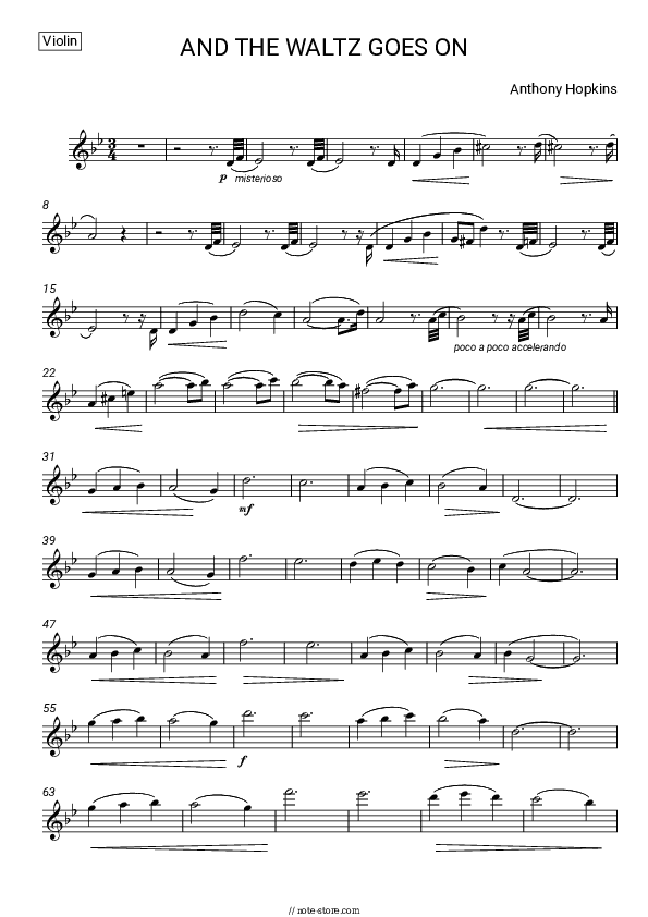 And The Waltz Goes On - André Rieu, Anthony Hopkins Violin Sheet Music - Violin