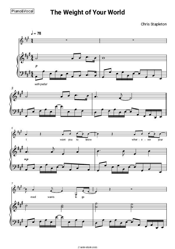 The Weight of Your World - Chris Stapleton Piano Sheet Music with the Voice part - Piano&Vocal