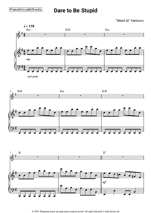 Dare to Be Stupid - "Weird Al" Yankovic Piano Sheet Music with the Vocal and Chords - Piano&Vocal&Chords