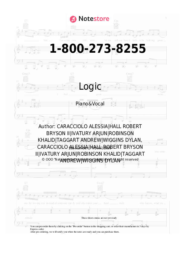 1-800-273-8255 - Logic, Alessia Cara, Khalid Piano Sheet Music with the Voice part - Piano&Vocal