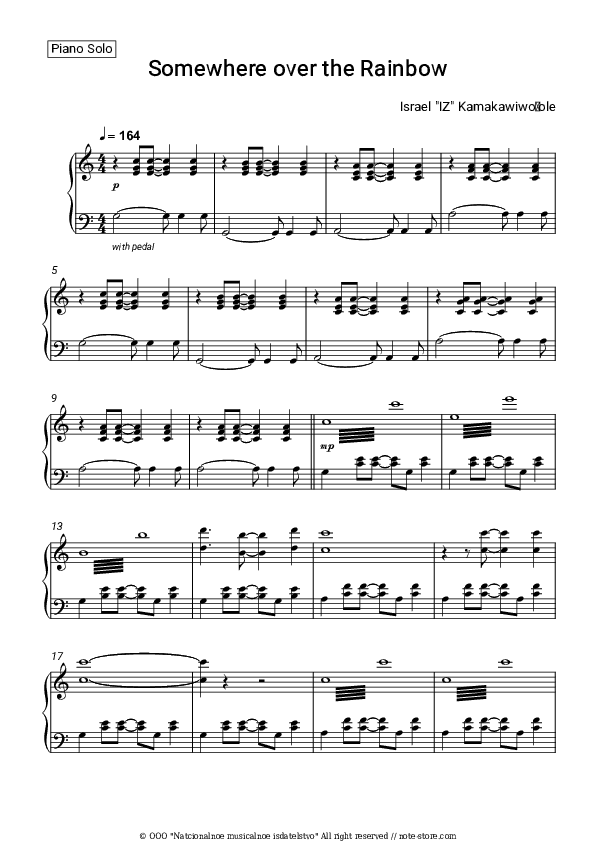 Somewhere over the Rainbow - Israel "IZ" Kamakawiwoʻole Piano Sheet Music - Piano.Solo