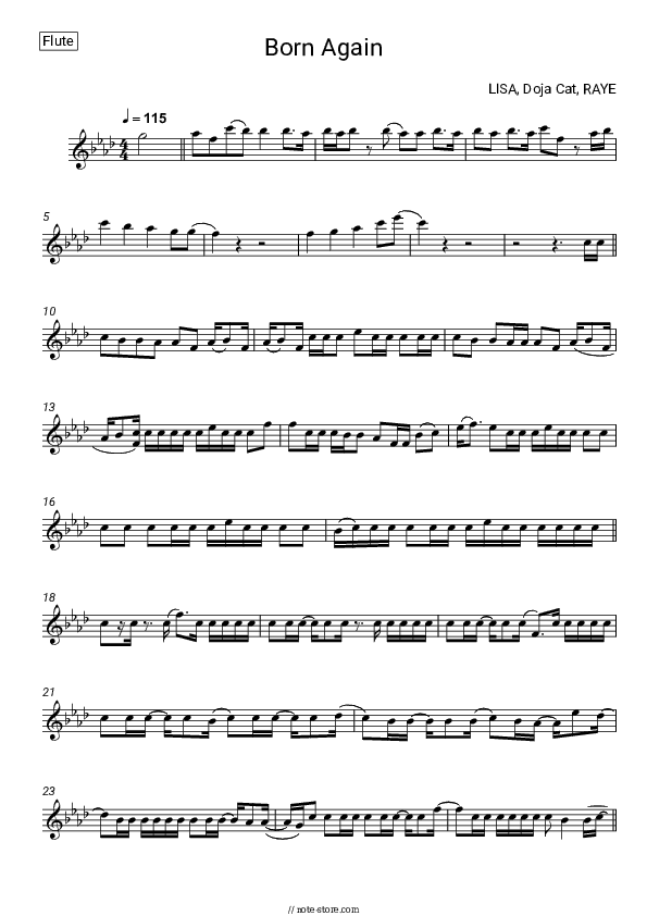 Born Again - LISA, Doja Cat, Raye Flute Sheet Music - Flute