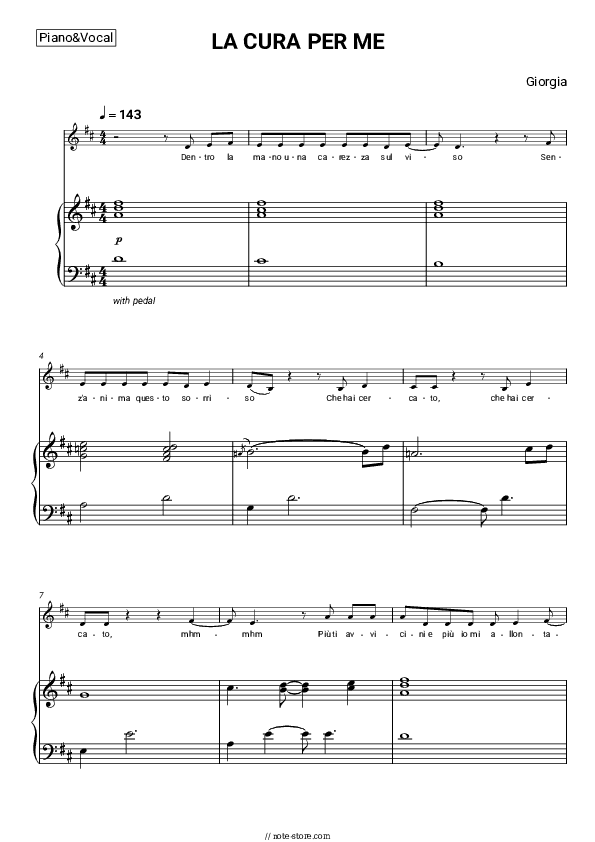 LA CURA PER ME - Giorgia Piano Sheet Music with the Voice part - Piano&Vocal