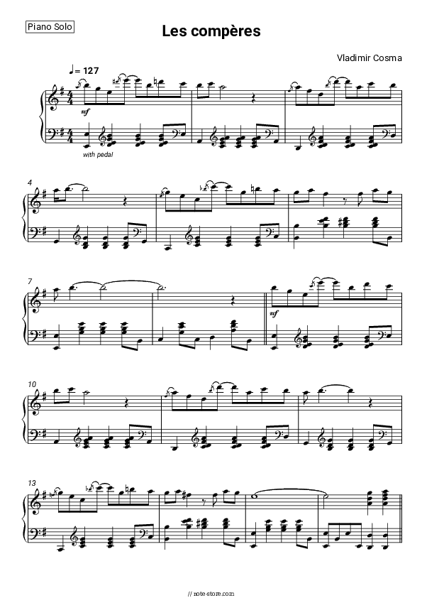 Les compères - Vladimir Cosma Piano Sheet Music - Piano.Solo