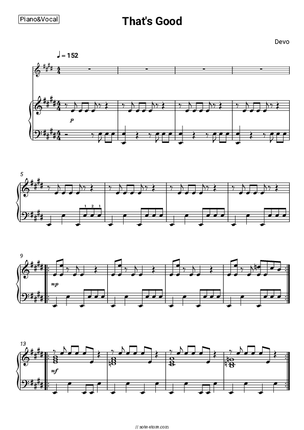 That's Good - Devo Piano Sheet Music with the Voice part - Piano&Vocal